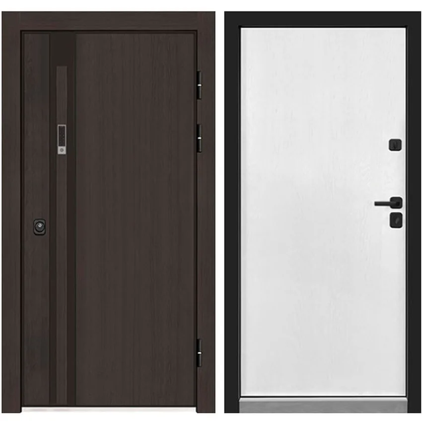 Фото входной уличной двери Regidoors Элит Термо тёмный дуб ПВХ молочный дуб