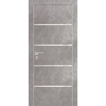 Межкомнатная дверь экошпон Profilo Porte PX-17 серый бетон с алюминиевой кромкой с 4-х сторон стекло Lacobel белоснежный