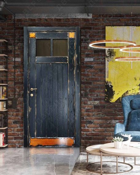 Межкомнатная дверь Лофт Ванная остеклённая RAL 5004