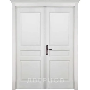 Межкомнатная распашная двустворчатая дверь массив ольхи ОКА Валенсия белая эмаль глухая