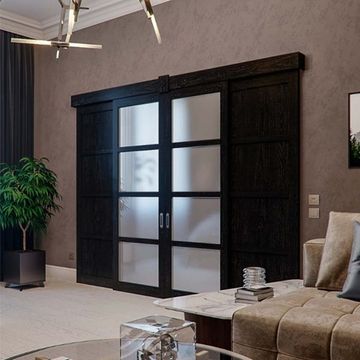 Раздвижная межкомнатная перегородка массив дуба с четырьмя створками цвет венге