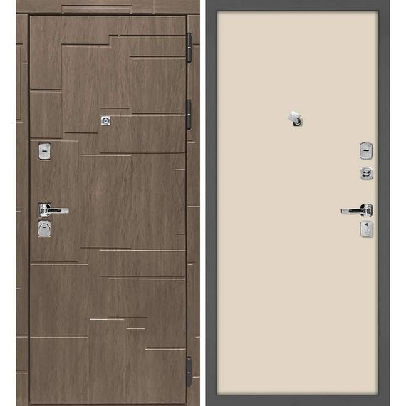 Входная дверь Домино дымчатая луна панель гладкая бежевая