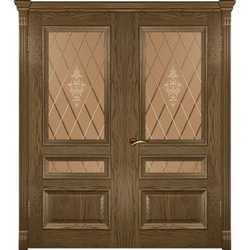 Межкомнатная дверь шпон Фараон 2 светлый морёный дуб распашная двустворчатая со стеклом