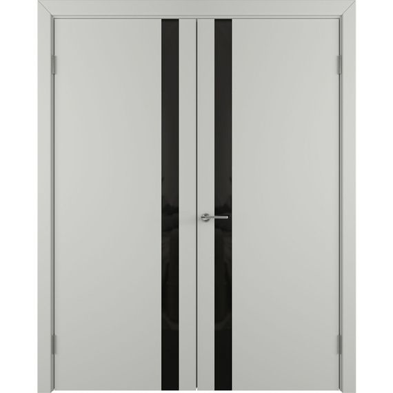 Фото двухстворчатой двери Флэт светло-серая эмаль со стеклом