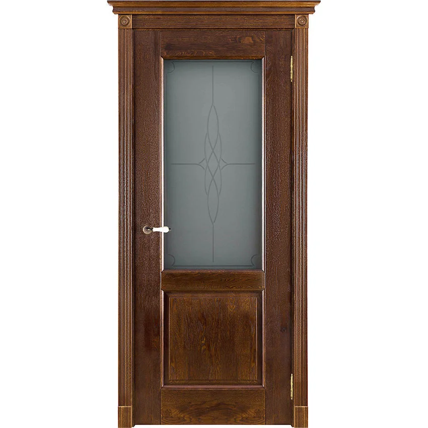 Фото двери из массив дуба ОКА Селена античный орех остекленная