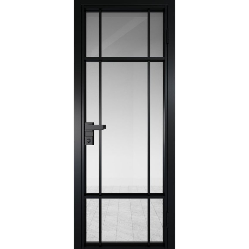 Межкомнатная алюминиевая дверь 8AG чёрная матовая RAL 9005 остеклённая