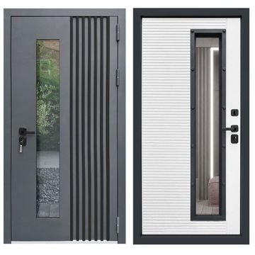 Входная уличная дверь RX-17 Термо муар RAL 7016 ПВХ белый матовый