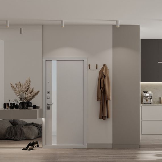 Входная дверь Эверест белая со стеклянной вставкой внутри