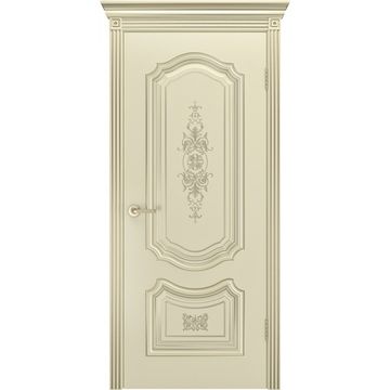 Межкомнатная дверь эмаль Соло R-0 В3 шампань патина белое золото глухая