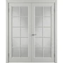 Фото двухстворчатой распашной двери Аура светло-серая эмаль со стеклом