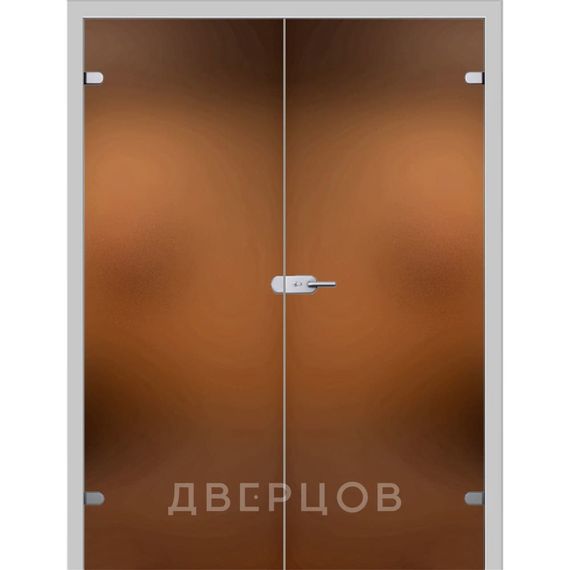 Фото стеклянной распашной двухстворчатой двери Лайт бронза матовое с коробкой и наличниками в цвете манхеттен