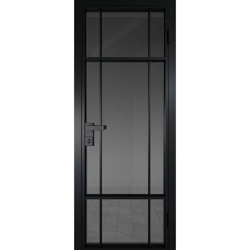 Межкомнатная алюминиевая дверь 8AG чёрная матовая RAL 9005 остеклённая