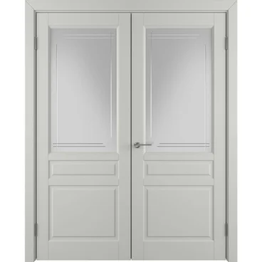 Двухстворчатая распашная дверь Бриз светло-серая эмаль со стеклом