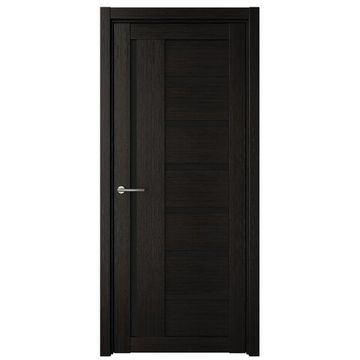 Межкомнатная дверь Мадрид эко-шпон тёмный кипарис стекло чёрное