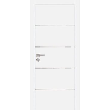 Межкомнатная дверь экошпон Profilo Porte PX-17 белая с алюминиевой кромкой с 4-х сторон стекло Lacobel белоснежный