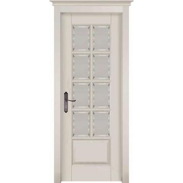 Межкомнатная дверь массив ольхи ОКА Лондон 1 эмаль слоновая кость остеклённая