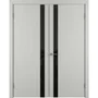 Фото двухстворчатой двери Флэт светло-серая эмаль со стеклом