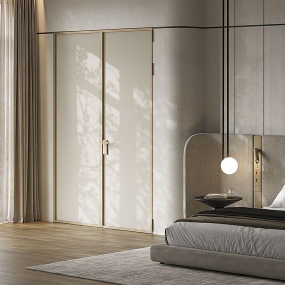 Алюминиевая межкомнатная дверь 1AP шампань графит элегант