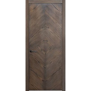 Межкомнатная дверь массив дуба шпон ясеня Флэт-1 0005 чёрная патина глухая