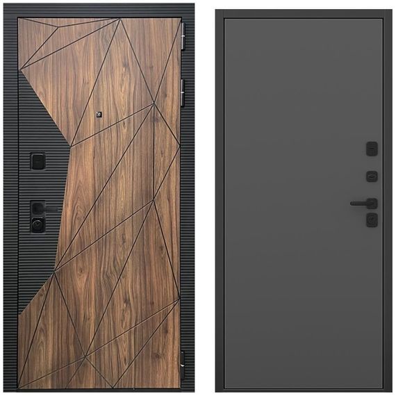 Входная дверь Континент американский орех / чёрный кварц панель гладкая антрацит