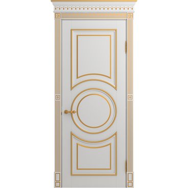 Межкомнатная дверь массив бука Viporte Лацио Амбиенте белая эмаль патина золото глухая