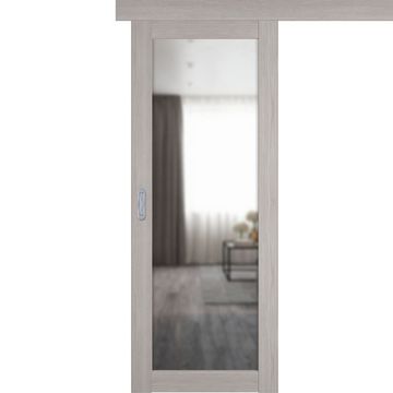 Одностворчатая дверь купе 501.2 серый дуб с зеркалом с одной стороны