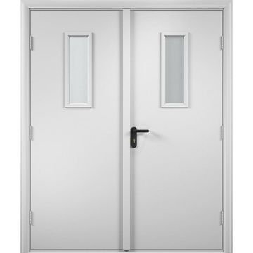 Дверь противопожарная деревянная двупольная ПВХ EI60 белая со стеклом