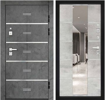 Входная дверь Флагман Z ПВХ бетон графит панель ПВХ ясень белый с зеркалом