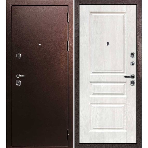 Входная дверь С-3 антик медь панель фрезерованная дуб жемчужный