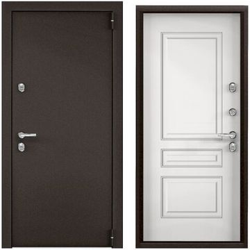 Входная дверь Snegir PRO MP букле коричневый ПВХ бьянко S60-C3