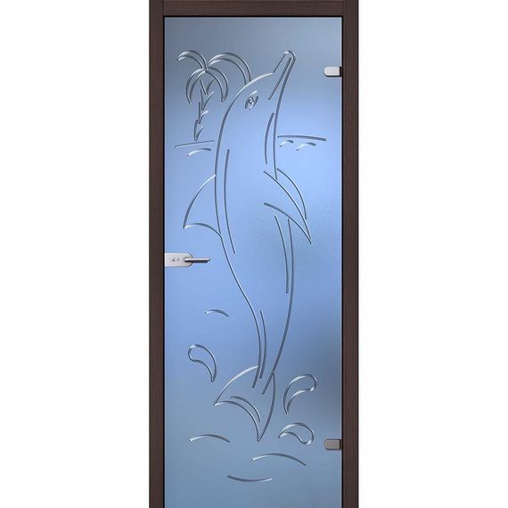 фотография стеклянной двери Акма Дельфин с наличниками из экошпона в цвете венге мелинга