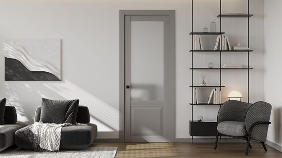 Фото межкомнатной двери керамик NC 4 серый остеклённая в интерьере 2