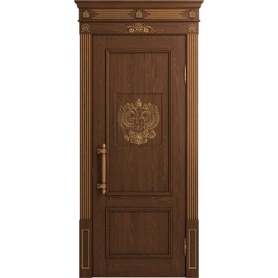 Межкомнатная дверь массив дуба Статус кофе патина золото глухая