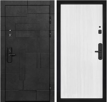 Входная стальная дверь Флагман Доминион ПВХ бетон чёрный панель ПВХ белая матовая