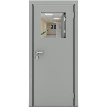 Влагостойкая дверь серая с открывающимся окном