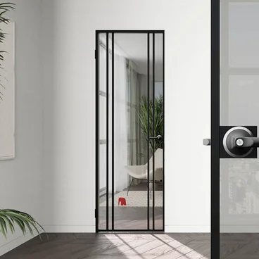 Межкомнатная алюминиевая дверь в скрытом коробе Loft 19 стекло серое прозрачное