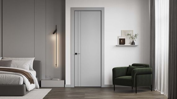Фото межкомнатной двери керамик MN 4 шеллак серый глухая в интерьере