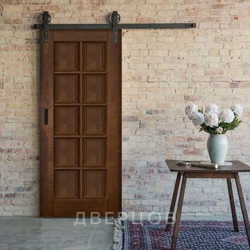 Межкомнатная амбарная раздвижная дверь Лофт массив ольхи ОКА Лондон 2 античный орех