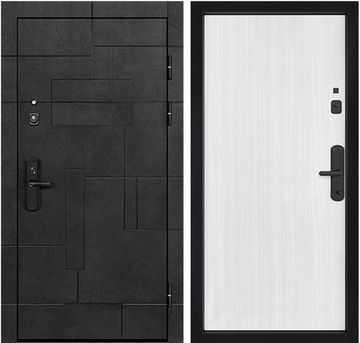 Входная стальная дверь Флагман Доминион ПВХ бетон чёрный панель ПВХ белая матовая