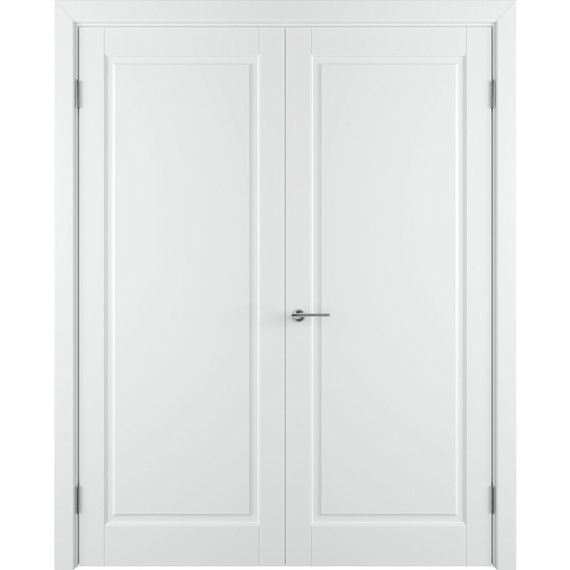 Фото глухой двухстворчатой распашной двери Аура белая эмаль
