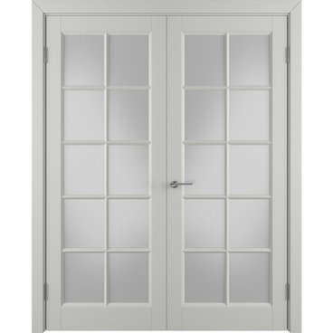 Двухстворчатая распашная дверь Аура светло-серая эмаль со стеклом