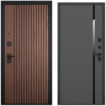 Входная дверь Шторм американский орех чёрный кварц панель пиано