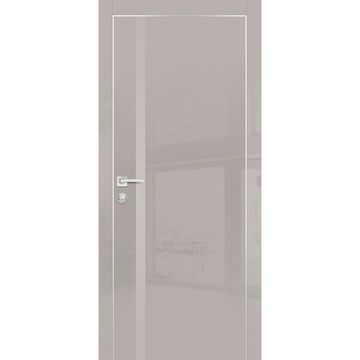 Межкомнатная дверь HGX-8 латте глянец с алюминиевой кромкой со стеклом