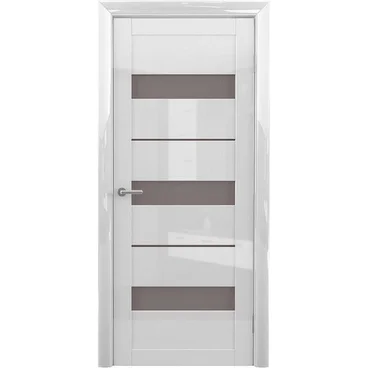 Межкомнатная дверь глянцевая Albero Прага глянец белый стекло бронзовое