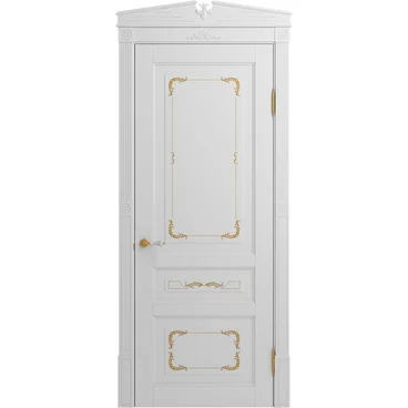 Межкомнатная дверь массив бука Viporte Бергамо Арт белая эмаль патина золото глухая