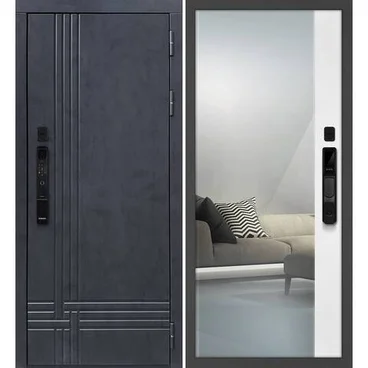 Входная дверь Осло смарт бетон антрацит панель зеркало оптима макси