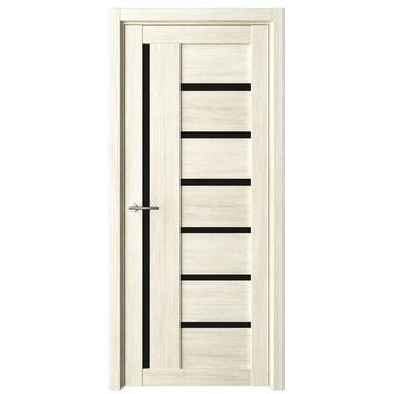 Межкомнатная дверь Мадрид эко-шпон белый кипарис стекло чёрное