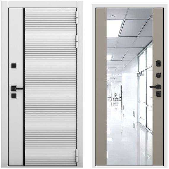 Входная дверь Пиано белый матовый панель зеркало Maxi