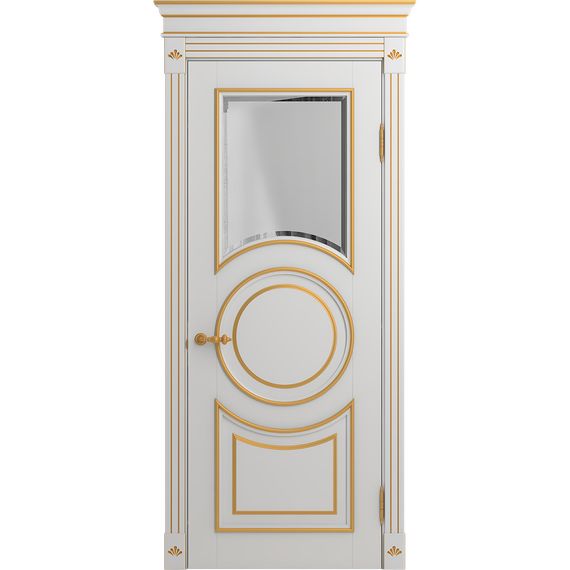 Межкомнатная дверь массив бука Viporte Лацио Амбиенте белая эмаль патина золото остекление 1