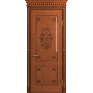 Межкомнатная дверь массив дуба Viporte Флоренция Декор табачный глянец патина чёрная глухая